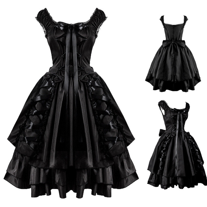 Dark Slip Dress Gothic Lolita Dress Sweet Lace Collar Elegant Princess Halloween Women Outfit