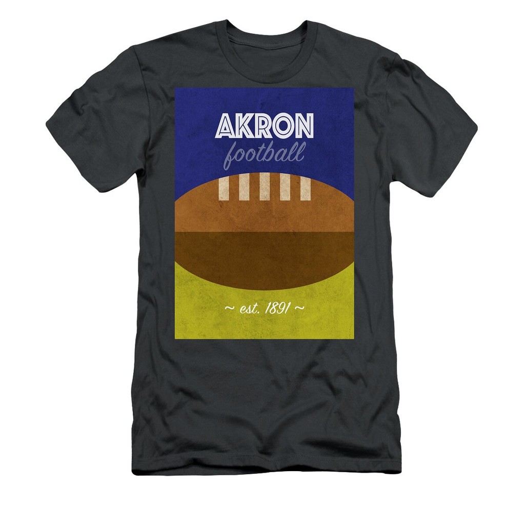 เสื้อยืด Vintage Akron Football College Sports Retro Vintage Poster T-Shirt แท้ Cotton 100% แฟชั่น แ