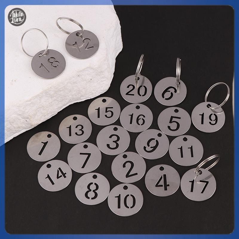 Wl| 20 ชิ้นสแตนเลสจํานวนแผ่นป้ายป้ายกุญแจป้ายโซ่รอบแหวนกระเป๋าเดินทางระบุแขวนคีย์จํานวนใหม่