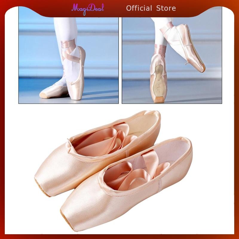 [MAGIDEAL] Girls Womens Ballet Pointe Shoes Satin Professional Dance Shoes Pink Ballet Flats with Pr