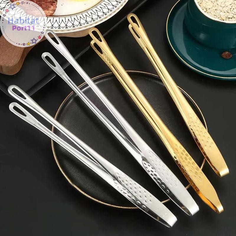 Habitatport 1PC สแตนเลสแหนบอาหารยาวลื่นแหนบบาร์บีคิวแหนบสเต็กครัวทําอาหารเครื่องมืออุปกรณ์ครัว th