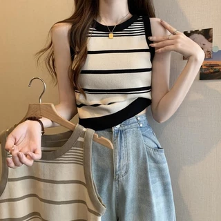 เสิ้อกล้ามไหมพรม เสื้อคอกลมแขนกุดทรงสลิมฟิต เสื้อไหมพรม เสื้อผ้าแฟชั่นผู้หญิง สไตล์เกาหลี