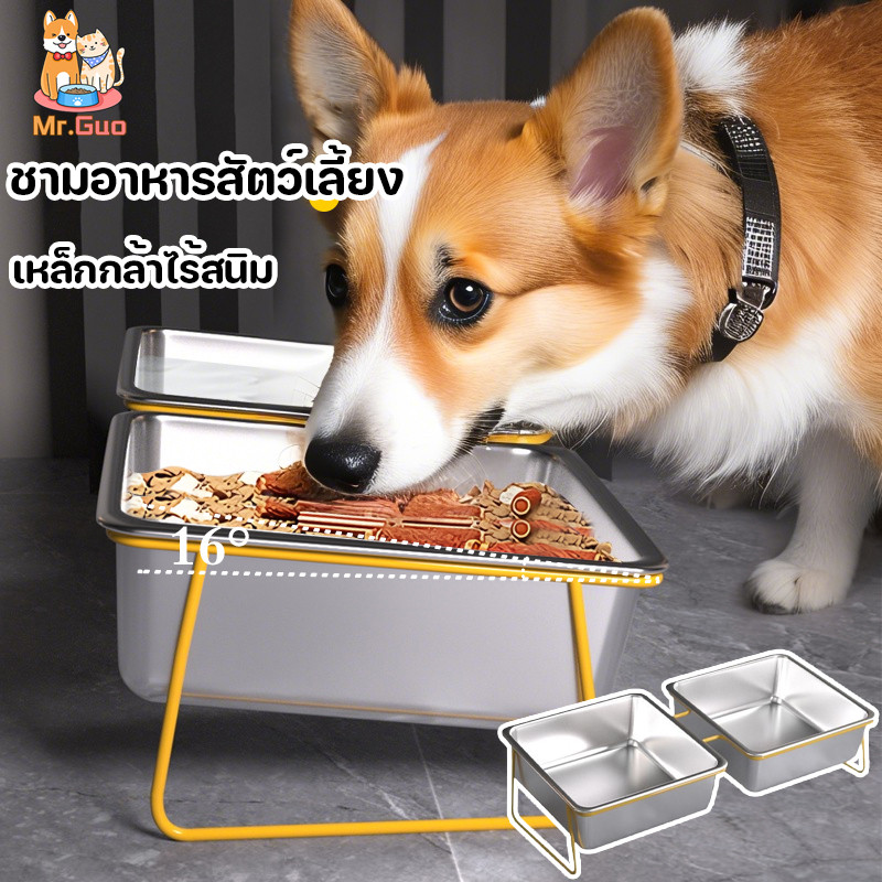 ชามข้าวแมว เหล็กกล้าไร้สนิม พร้อมขาตั้งโลหะ ชามอาหารสัตว์เลี้ยง ป้องกันการพลิกคว่ํา ชามอาหารแมว สุนัข แมว