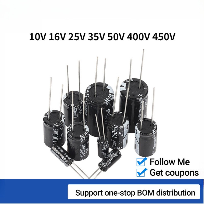 อลูมิเนียม Electrolytic Capacitor 6.3V 10V 16V 25V 35V 50V 100V 400V 10UF 100UF 220UF 330UF 470UF 68