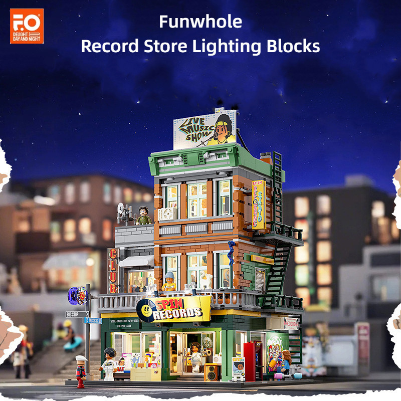 Funwhole  สนุกทั้งแสงอาคารบล็อกสไตล์อเมริกันถนนบันทึกร้านอาคารของเล่นเครื่องประดับมุมมองถนนรุ่นของขวัญ