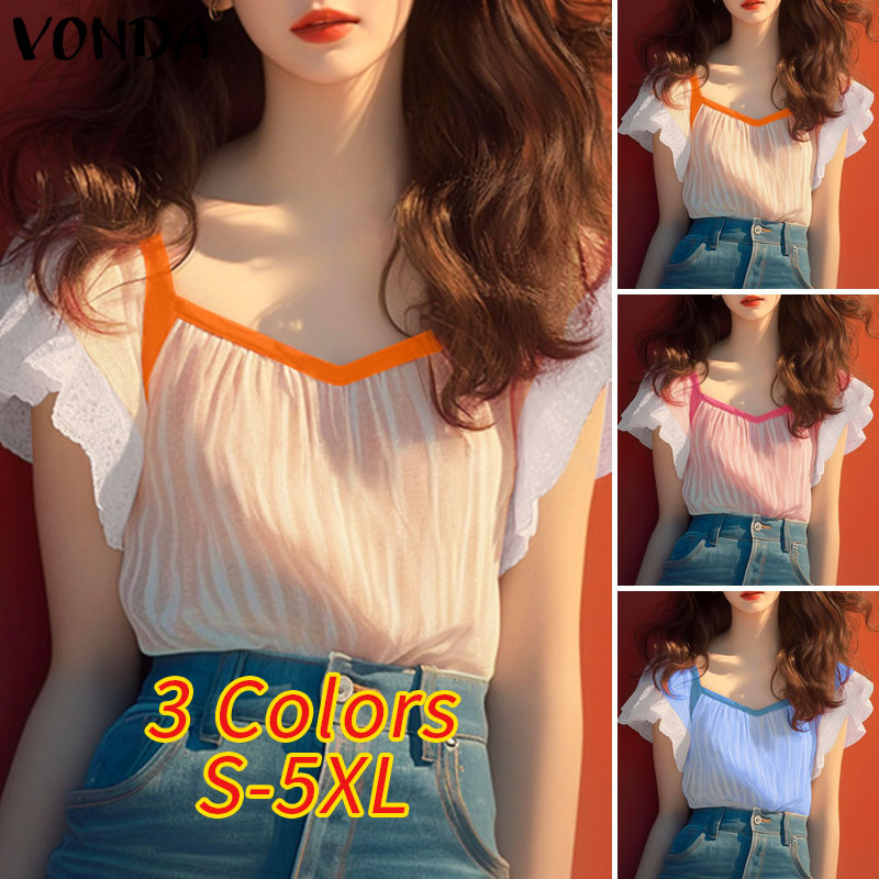 Vonda เสื้อลําลองคอวีแขนสั้นเกาหลีสําหรับผู้หญิง - รูปที่ 2