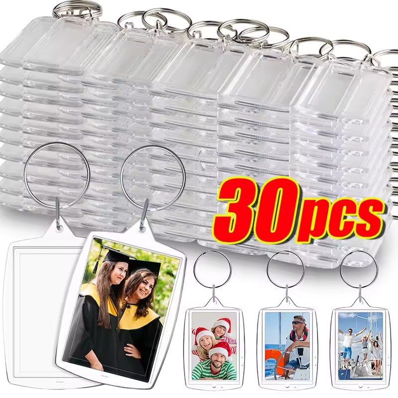 พวงกุญแจกรอบรูปเปล่าอะคริลิคใส 5-30 ชิ้น - ใส่รูปถ่ายแยกจี้กุญแจ - ที่ใส่กุญแจ ทําเอง ของขวัญวันครบรอบคู่