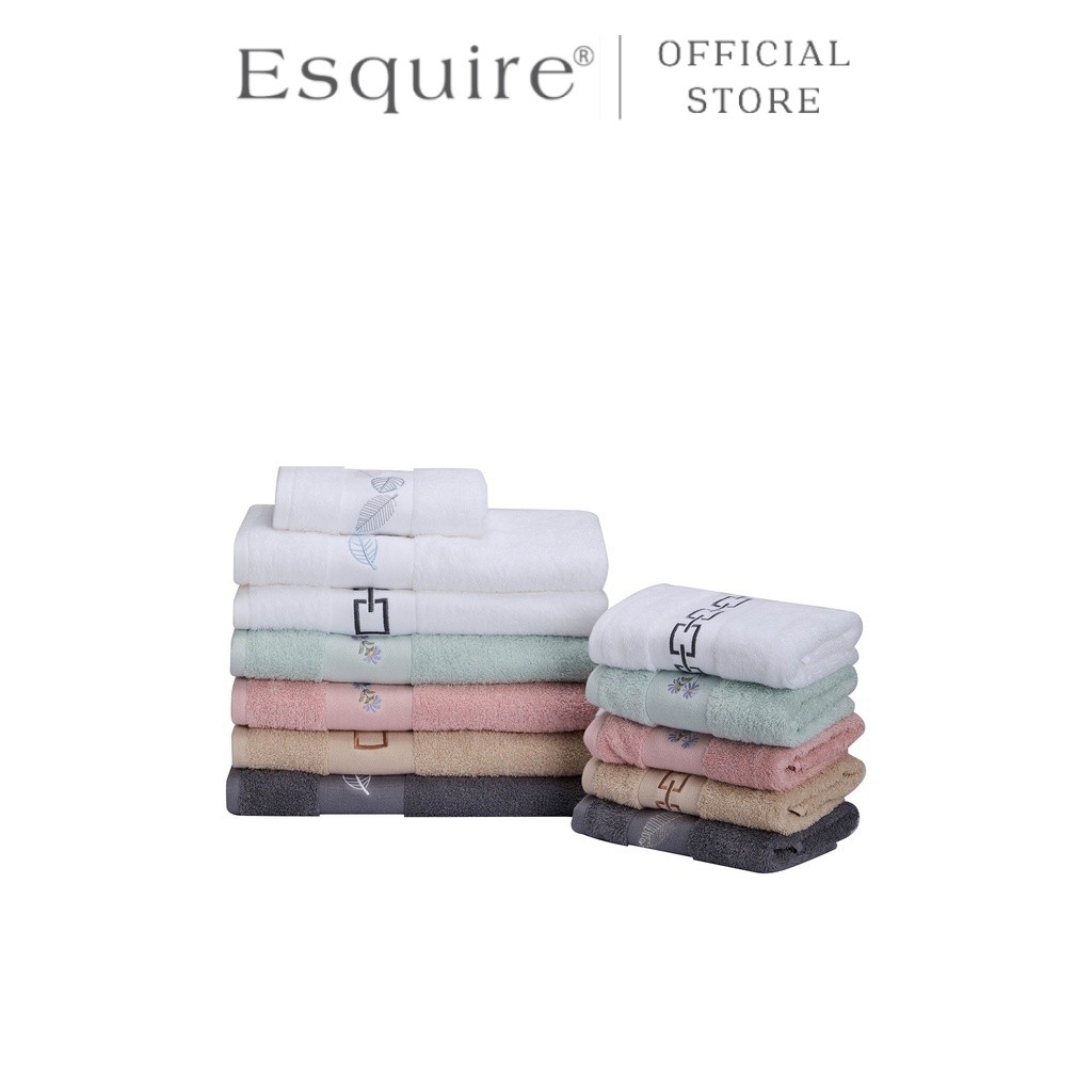 Esquire ผ้าขนหนูปักลายโซ่ ขนาด 27X54 นิ้ว ผ้า Premium ผ้าขนหนูเกรดโรงแรม