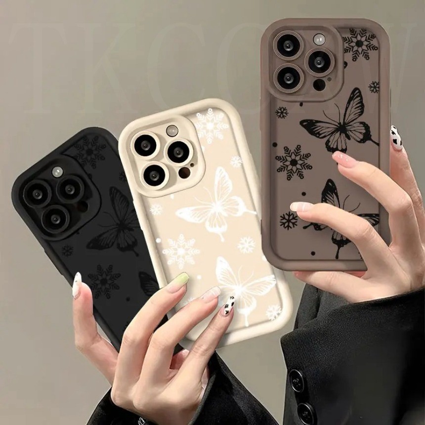 SAMSUNG โรแมนติกเกล็ดหิมะรูปแบบผีเสื้อสําหรับSamsung Galaxy S25 Plus S25 Ultra A06 A16 A50 A50S A30S