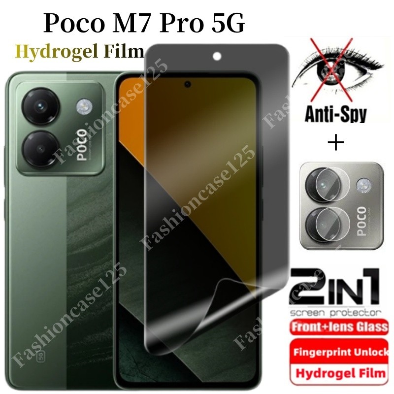 2in1 Poco M7 Pro 5Gความเป็นส่วนตัวHydrogelฟิล์มAnti-Spyคลุมทั้งหมดป้องกันหน้าจอสําหรับXiaomi Mi Poco