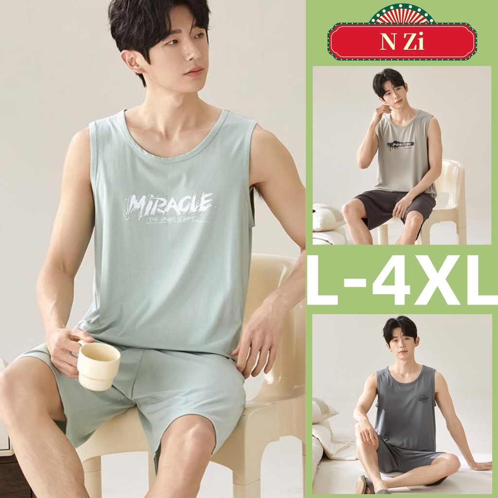 ชุดนอนผู้ชาย Modal ชุดนอนฤดูร้อนแขนกุดชุดนอนผู้ชายผ้าฝ้าย Plus ขนาด Loungewear บาง