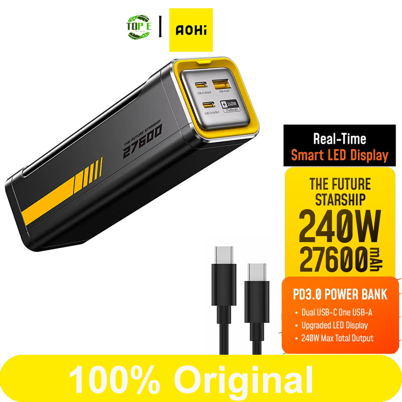 Aohi 240W 27,600mAh แล็ปท็อป Power Bank The Future Starship 140W PD 3.1 จอแสดงผล LED แบตเตอรี่ Pack 