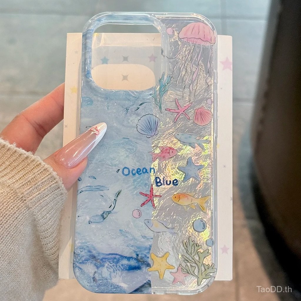 เคสโทรศัพท์สำหรับ iPhone 7 8 X XS XR XSMAX 11 12 13 14 15 16 Pro Max Plus เคสนุ่มกันกระแทกแบบเต็มตัวจากโลกมหาสมุทรฤดูร้อน QG1K