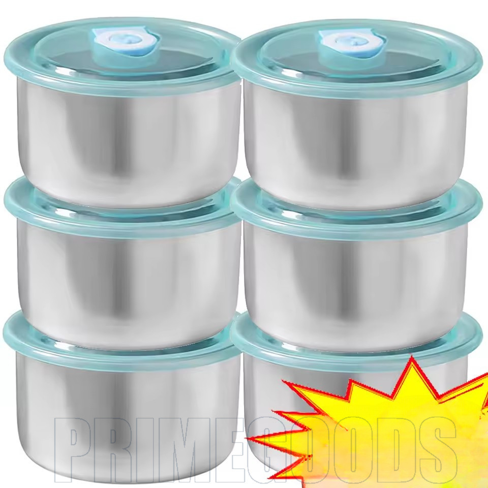กล่องใส่อาหารสแตนเลส - ชามเก็บสด - ฝาปิดผนึก Crisper - อาหารกลางวันอาหาร Prep Storage - ชุดครัวตู้เย็นชามกลม