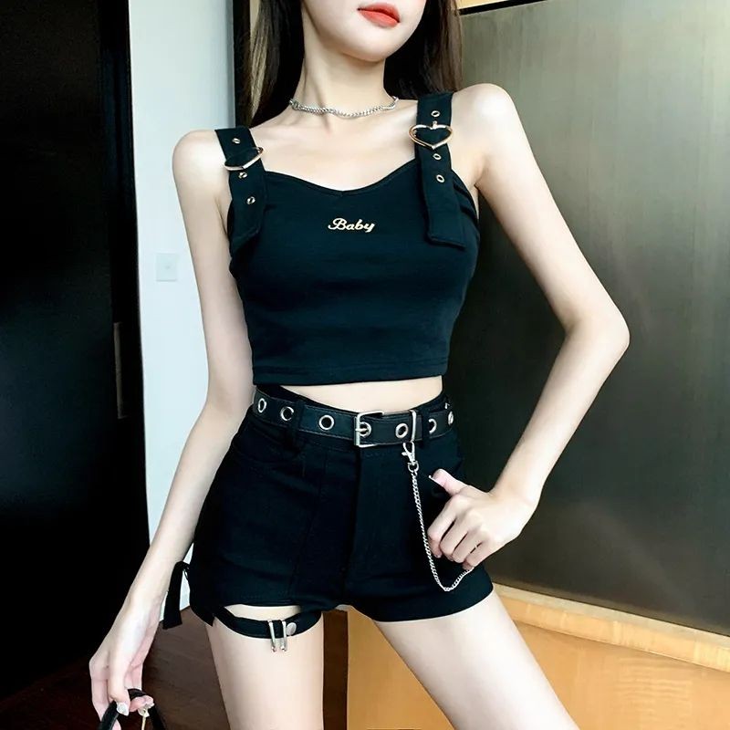 สาวฮอตเต้นดิเสื้อผ้าผู้หญิงสายรัดสีดำเซ็กซี่สตรีทแดนซ์โชว์สะดือเสื้อกล้ามเสื้อเบลาส์สไตล์มีความสุข77sg