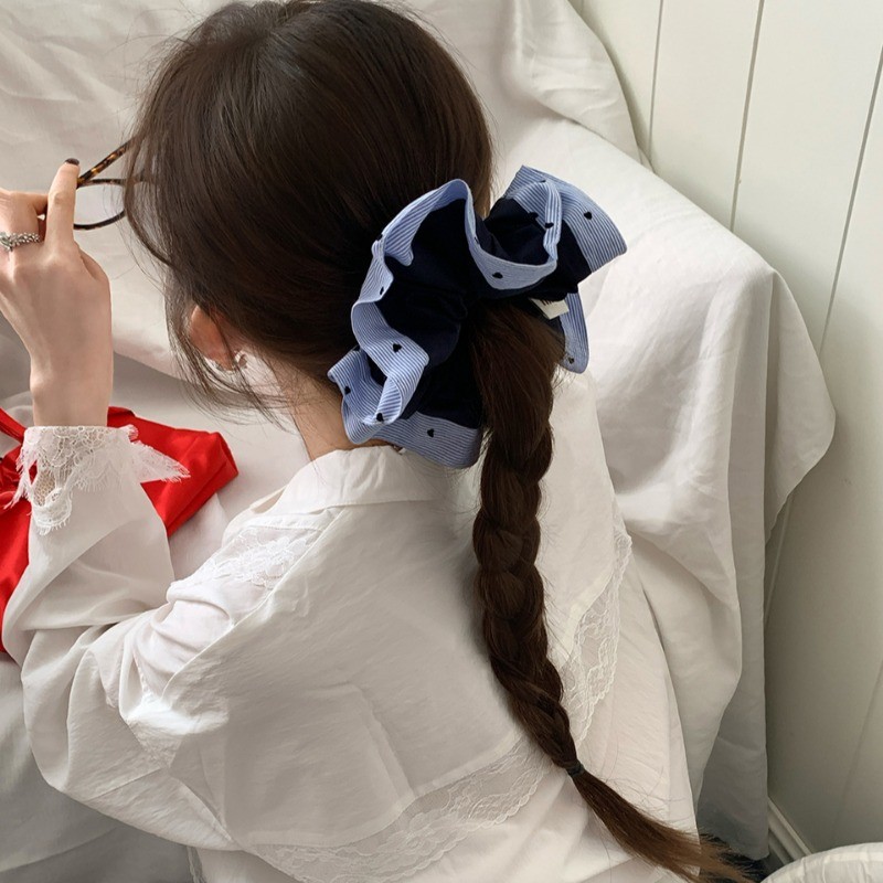Blue Heart Strips Hair Ties หางม้าหัวเชือก Scrunchies เครื่องประดับผมสําหรับผู้หญิง ราคา ถูกที่สุด ดีลบีเคเค แกลเลอรีภาพที่ 5