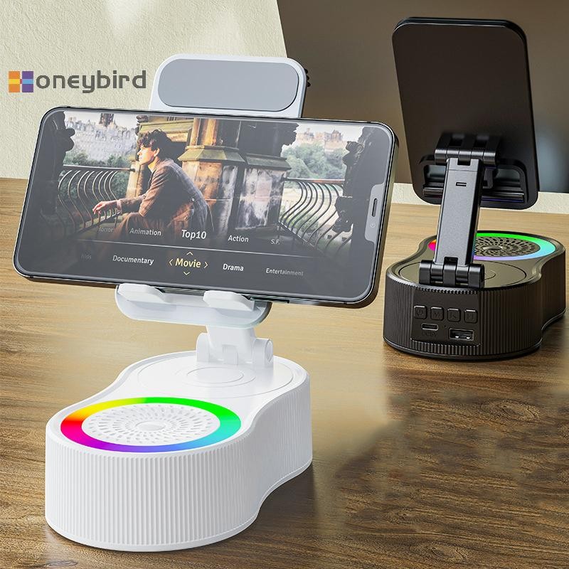 Honeybird ที่วางโทรศัพท์ลําโพงไร้สายพร้อมหลอดไฟ RGB สําหรับโทรศัพท์มือถือขาตั้งวงเล็บเสียงบาร์ซับวูฟ