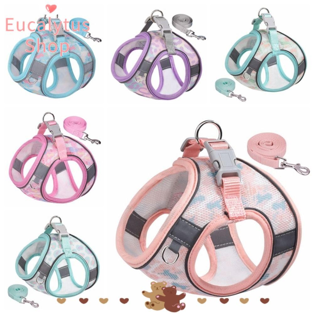 EUCALYTUS1 สายจูงสุนัข, สายรัดหน้าอกสัตว์เลี้ยงกลางแจ้งแบบปรับได้, ปลอกคอสายรัดระบายอากาศสะท้อนแสงน่ารัก Bichon Frise