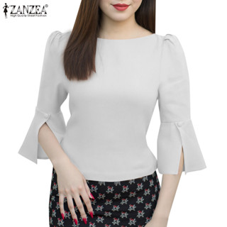 ZANZEA ใส่ ซานเซีย ผู้หญิงเกาหลีสันทนาการ3/4แขนคอกลมปุ่มตกแต…