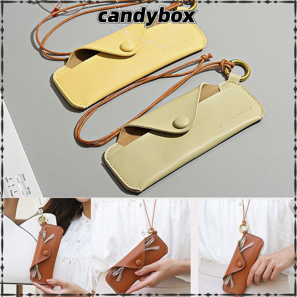 กล่องใส่แว่นกันแดด CANDYBOX, กระเป๋าใส่แว่นกันแดดหนัง PU แบบยึด Snap-fastener สีทึบพร้อมเชือกแขวนแว่นตาป้องกันชายหญิง