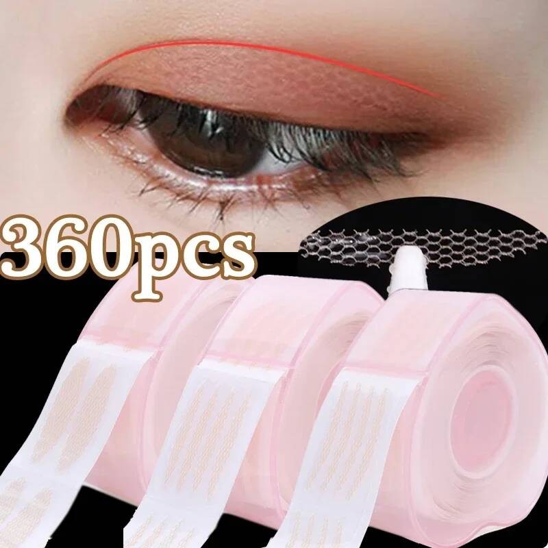 360ชิ้น/ม้วนผู้หญิงที่มองไม่เห็นสติกเกอร์ตาสองชั้น/กาวตนเองกันน้ําตาข่าย-ลูกไม้เปลือกตาเทป