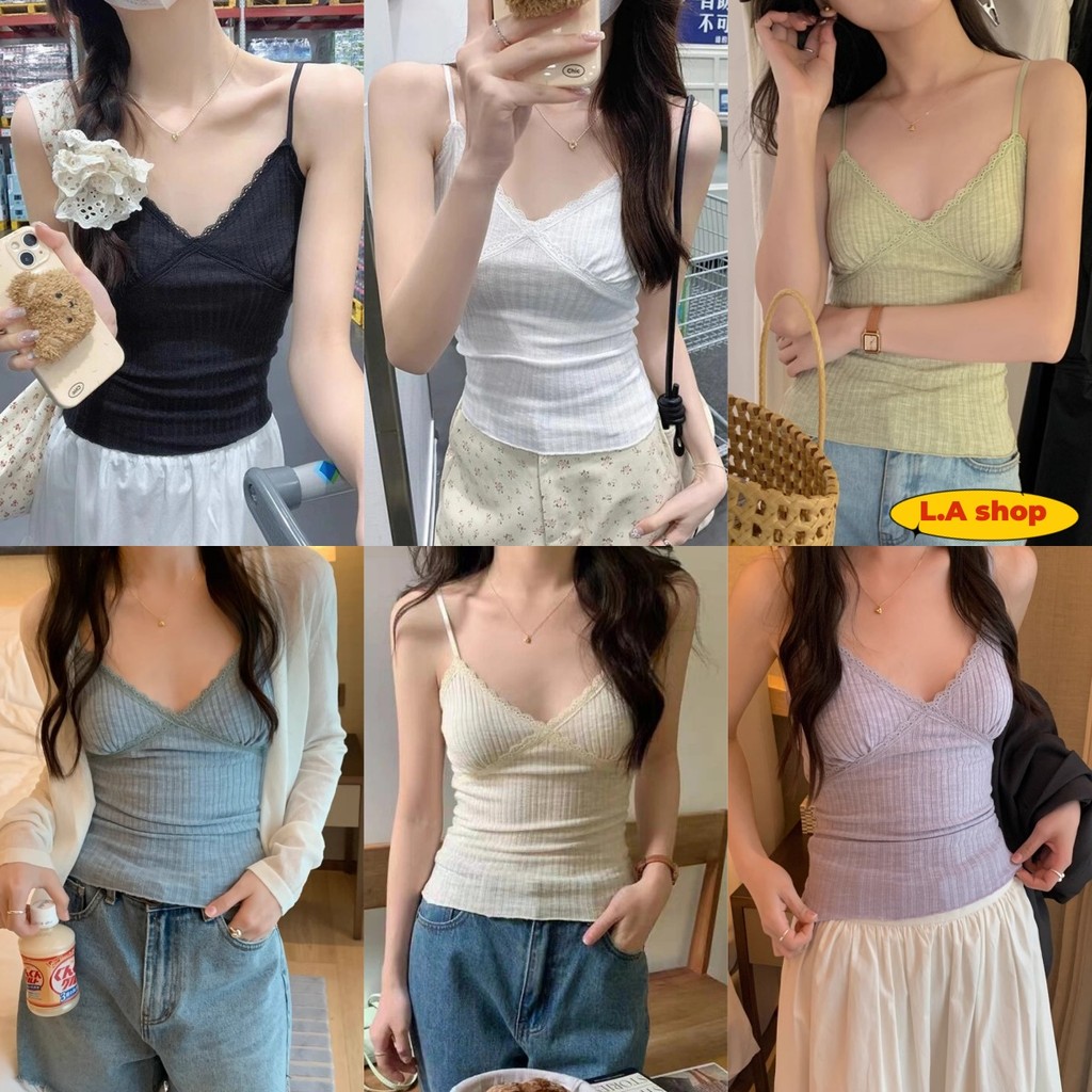 L.A Shop★สไตล์ใหม่★เสื้อสายเดี่ยว มีฟองน้ำ ผ้าพริ้ว ใส่สบาย "FY6833" -H