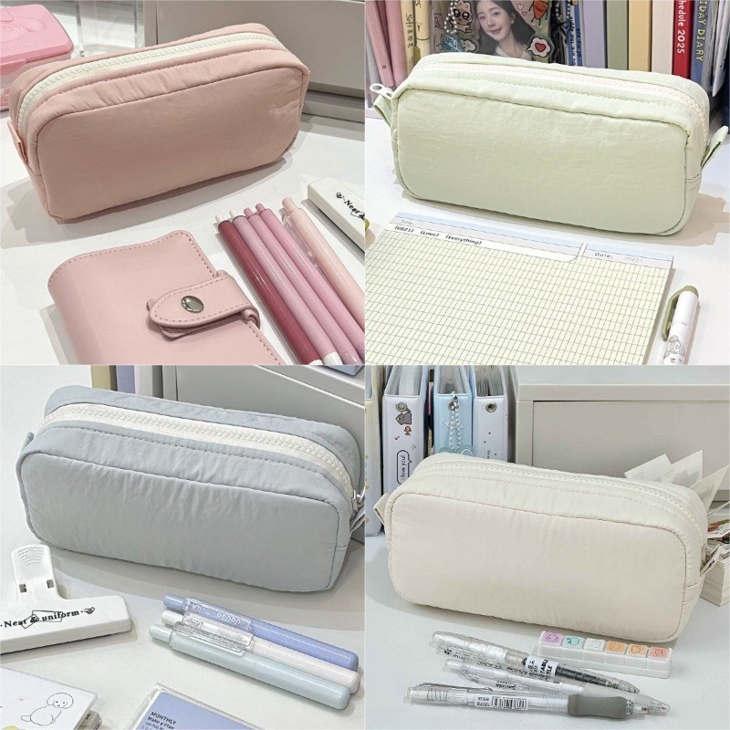 Simple สีทึบสแควร์กล่องดินสอขนาดใหญ่ความจุ Classified Storage กล่องดินสอมัลติฟังก์ชั่นักเรียนเครื่องเขียน Organizer