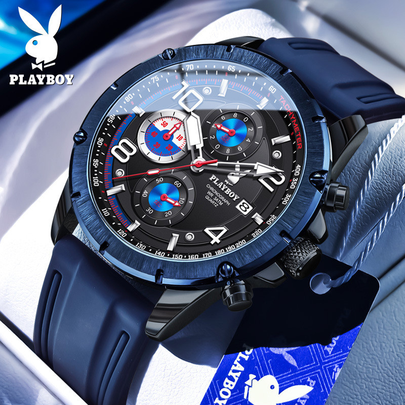 นาฬิกาแบรนด์ PLAYBOY 3509 (ของแท้ 100% + กล่องต้นฉบับฟรี) นาฬิกาข้อมือผู้ชายควอตซ์กันน้ําหน้าปัดขนาด