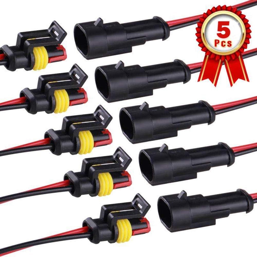 5PCS 16 AWG กันน้ํายานยนต์ชายหญิงไฟฟ้าตัวเชื่อมต่อปลั๊ก 2-Pin Way พร้อมสายไฟสําหรับรถยนต์รถจักรยานยนต์สกู๊ตเตอร์ Marine