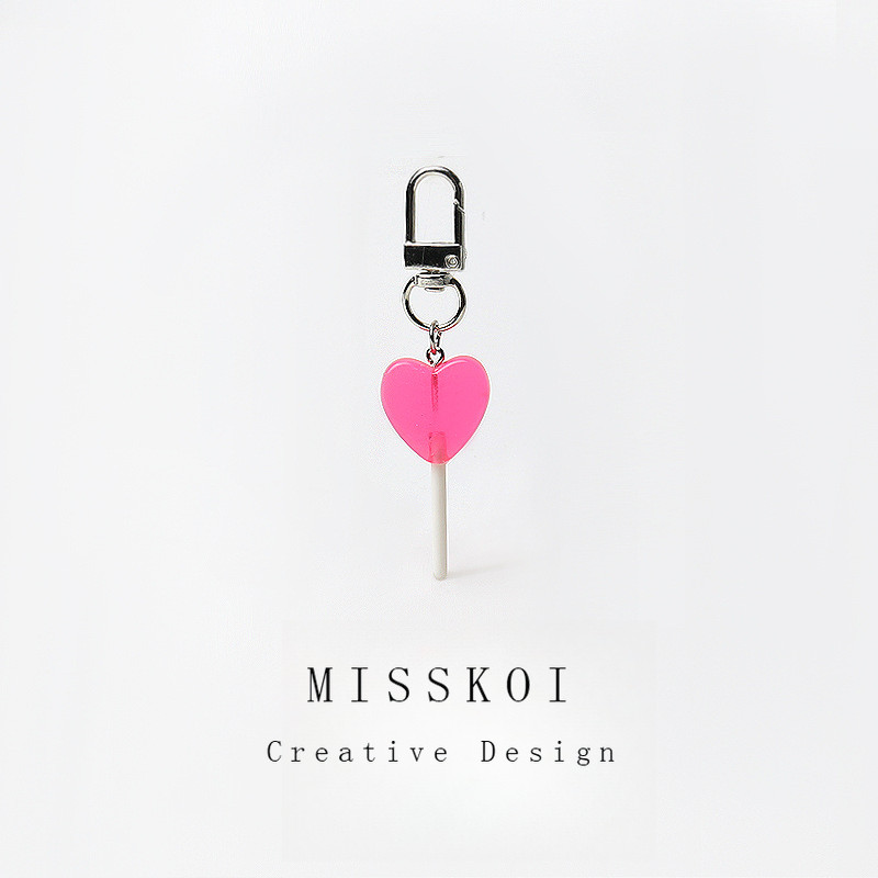 Mjt หวานสดจําลองขนาดเล็กโปร่งใสสีหัวใจรักอมยิ้มพวงกุญแจเครื่องประดับขนม