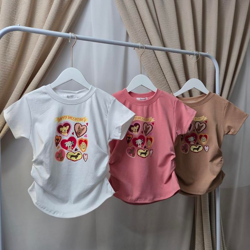 เสื้อครอปแขนสั้น ทรงจั๊มเอว คอกลม สกรีน วาเลนไทน์ น่ารักสุด รุ่น จั๊มข้างหมาหัวใจ