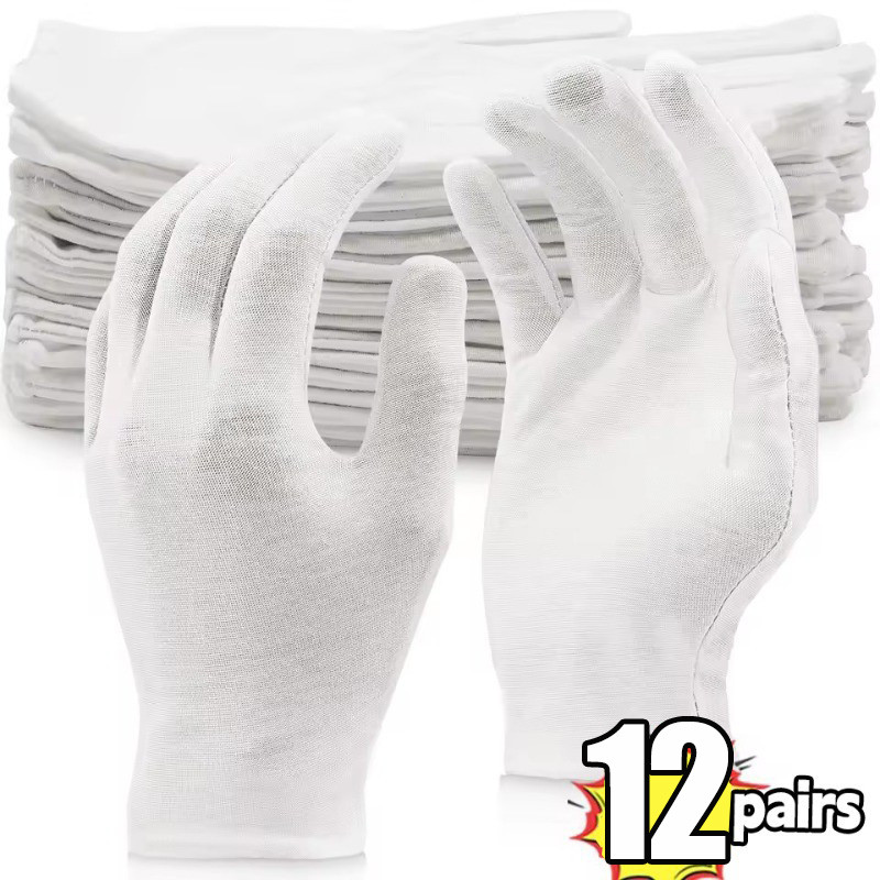 ถุงมือผ้าฝ้ายยืดสูง 12 คู่ - ถุงมือป้องกันแรงงานสีขาว