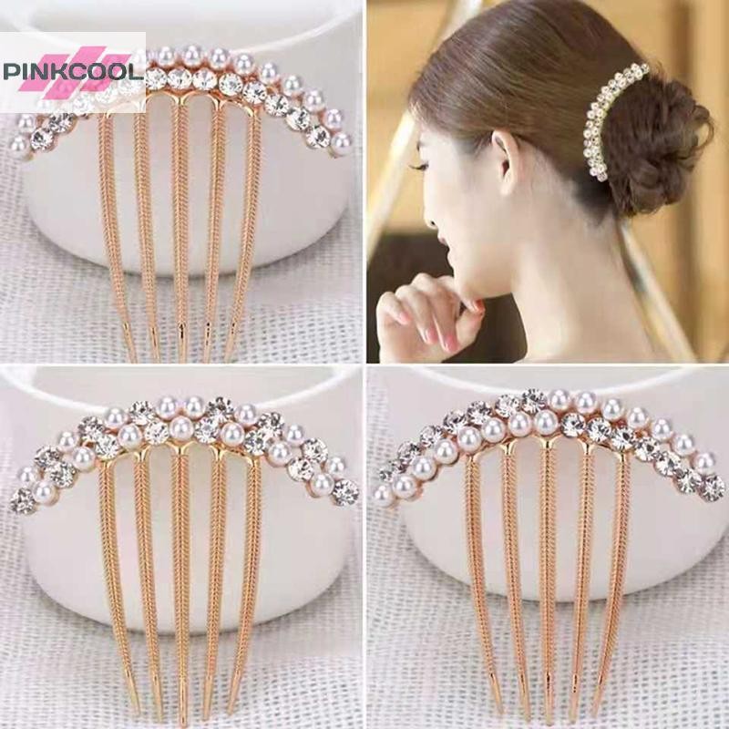 PINKCOOL 5 ฟันผมด้านข้างหวีคริสตัลมุก Hairpin หวีแต่งงานเจ้าสาว Rhinestone เพิร์ลคริสตัลหวีผม Claw Hairpin เครื่องประดับผมอุปกรณ์เสริม HOT