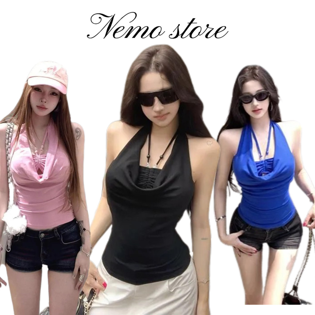 Nemo store🌸#FYL3326 เสื้อคล้องคอ เสริมฟองน้ำ ใส่สบาย สีสดใสยืดตามตัวผ้านุ่มคาวาอี้