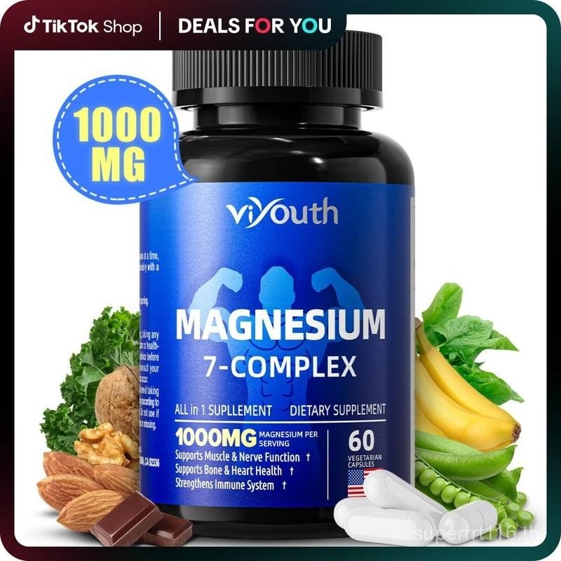 Viyouth 1000mg การดูดซับสูง 10-in-1 Magnesium Mix - 7 Elemental Magnesium Complex สําหรับกล้ามเนื้อป