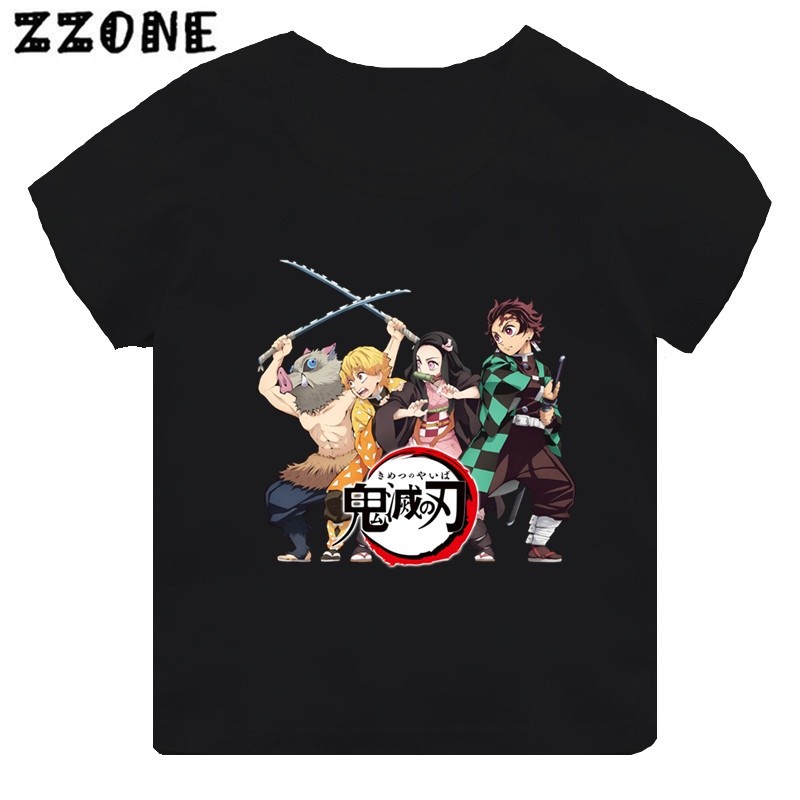 (จัดส่งตลอด 24 ชั่วโมง)เสื้อยืด พิมพ์ลายการ์ตูนอนิเมะดาบพิฆาตอสูร สีดํา สําหรับเด็กผู้ชาย และเด็กผู้หญิง