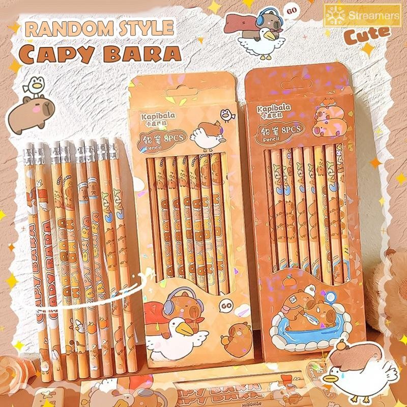{Streamers} 8 ชิ้น/กล่องการ์ตูนน่ารัก Capybara ดินสอ Kawaii HB Sketch Drawing Items เครื่องเขียนนักเรียนโรงเรียนอุปกรณ์สํานักงานเด็กของขวัญใหม่