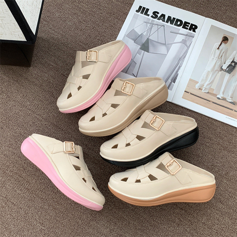 go🚚รองเท้าแตะผู้หญิง เสริมส้น5ซม. หัวโต ส้นแบน แฟชั่น กันลื่น พื้นนุ่ม ใส่สบาย นำเข้าราคาถูก A-047