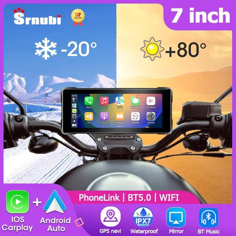 7 นิ้วรถจักรยานยนต์แบบพกพานําทาง GPS ไร้สาย Apple Carplay Android Auto IPX7 รถจักรยานยนต์กันน้ํา BT หน้าจอสัมผัสจอแสดงผล