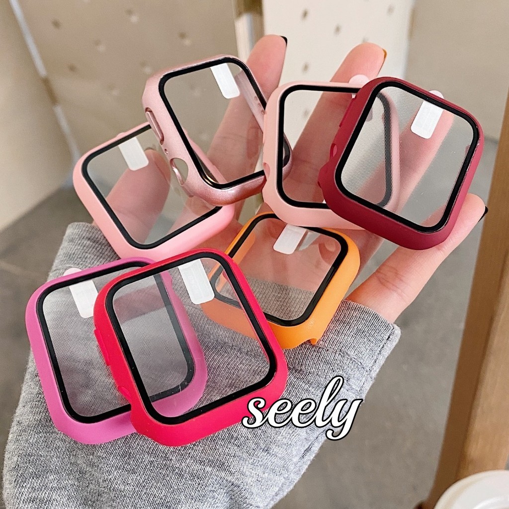 กระจกนิรภัยสําหรับ Apple Watch Series Band 9 8 7 6 SE 5 4 กรณี 45/40 มม.44 มม.42 มม.38 มม.Slim TPU กรณีป้องกันหน้าจอสําหรับ i Watch 9 8 7 6 SE 5 2 1
