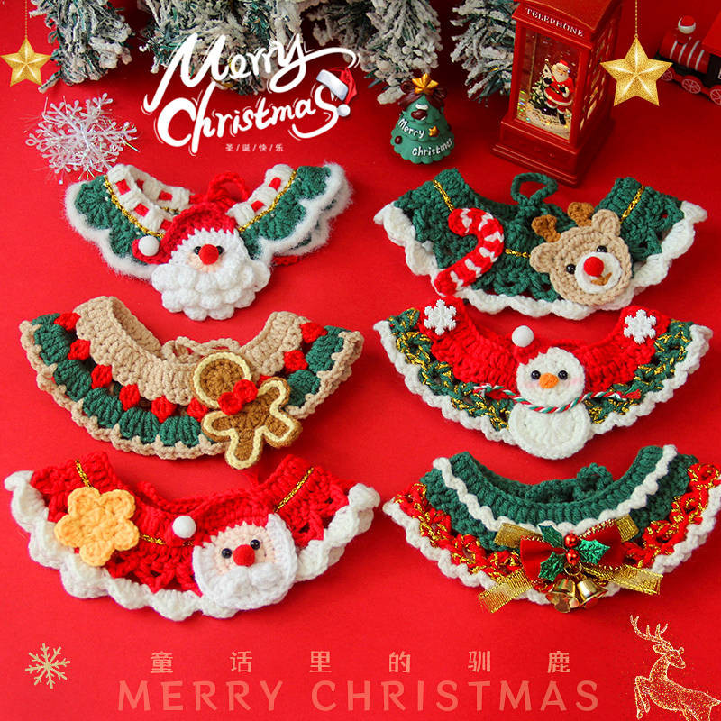 【Ready Stock】 Christmas Cat Scarf Dog Decorative Saliva Towel Small Dog Pet Wool Collar Handmade Woven Accessories vJYy