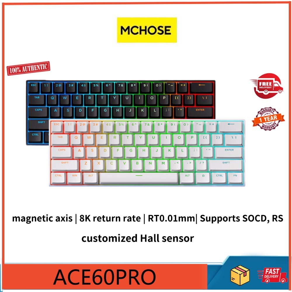 Mchose Ace60Pro คีย์บอร์ดแกนแม่เหล็กแบบมีสาย, เซ็นเซอร์ Hall แบบกําหนดเอง, อัตราคืน 8K, RT0.01mm, รองรับ SOCD, RS, เกมอีสปอร์ตที่มีความหน่วงต่ําพิเศษ