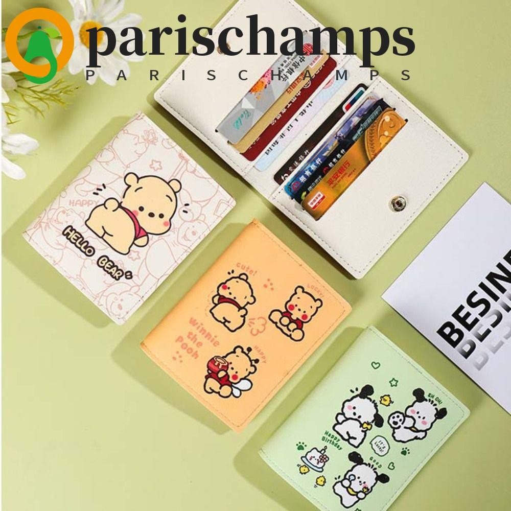 Parischamps กระเป๋าใส่เหรียญการ์ตูน, เครยอนชินจังผู้ถือบัตรหนัง PU คลัทช์, แฟชั่น Winnie the Pooh กระเป๋าการ์ดสไตล์เกาหลีกระเป๋าสตางค์สั้นกลางแจ้ง