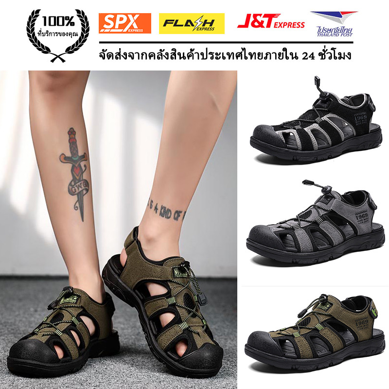 รองเท้าแตะ รองเท้าหนัง ระบายอากาศ สามารถปรับได้ เหมาะกับเดินชายหาดกลางแจ้ง แฟชั่นฤดูร้อน สําหรับผู้ชาย