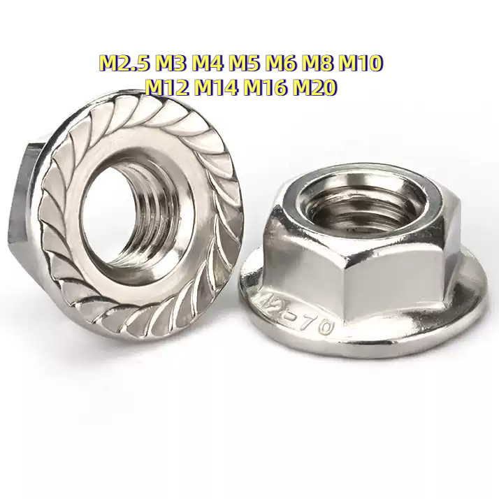 [HJC-LY-w] Hexagon Flange Nut Serration SUS304/316/หัวน็อต ตัวเมีย ติดแหวน สแตนเลส 304/316 （ด้ายละเอ