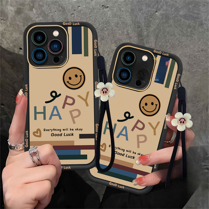 GOOD Smile Happy Luckเคสโทรศัพท์ดอกไม้เชือกเส้นเล็กสําหรับiPhone 11 13 14 15 12 Pro Max X Xr Xs 8 7 Plusซิลิโคนกั