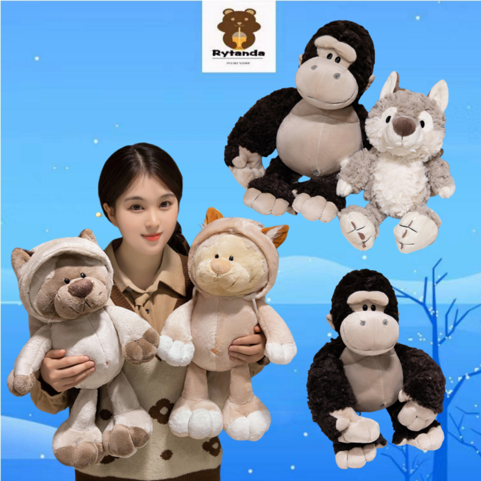น่ารักแมวกอริลลาสีเทาหมาป่าตุ๊กตาตุ๊กตาสนุกสัตว์ของเล่นตุ๊กตาน่ารักคิงคองสัตว์ของเล่นตกแต่งบ้านนุ่มเด็กผ่อนคลายของเล่นเด็กของขวัญวันเกิดคริสต์มปลาค็อด