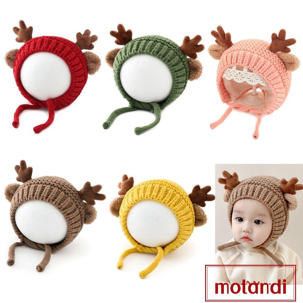 Molandi หมวกถักเด็ก, นุ่มตุ๊กตาเด็กหมวก, การ์ตูนหู Warm Deer Elk Antlers 4-20 เดือนหมวกคริสต์มาสเด็กวัยหัดเดินเด็กผู้หญิง