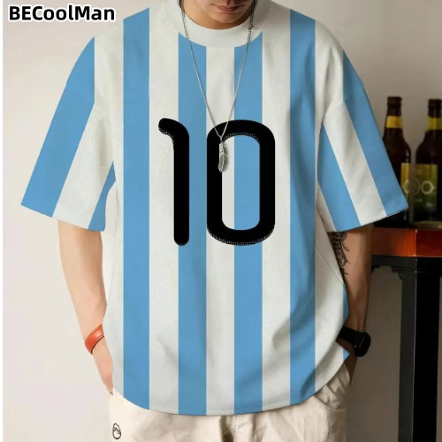 BECoolMan เสื้อยืดแฟชั่นผู้ชายลายทาง เสื้อกีฬาฟุตบอล รุ่นเดียวกับคู่รัก ยอดนิยม เพิ่มขนาดใหญ่