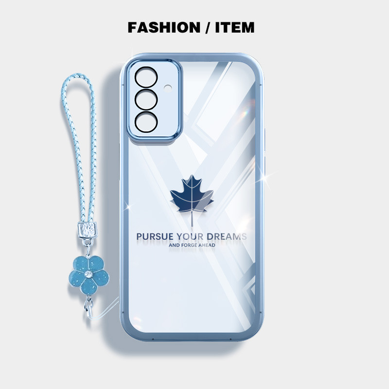 SAMSUNG Maple Leafรูปแบบเคสโทรศัพท์สําหรับSamsung Galaxy A55 A35 A25 A54 A34 A16 5G A15 A14 A13 4G 5G A24 A04S 4Gปลอกโปร่งใสฝาครอบป้องกันดอกไม้แขวนเชือก